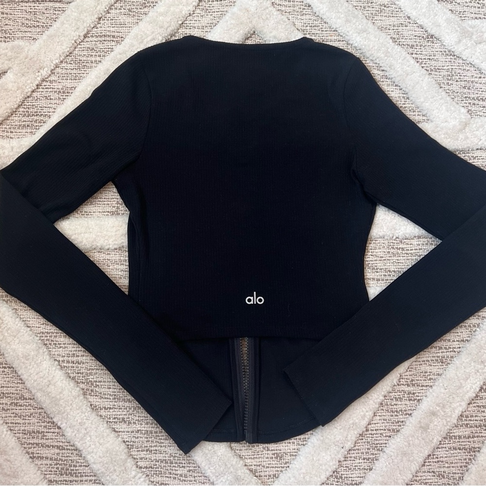 ALO Yoga Ribbed Stardust Jacket Double Zip Long Sleeve Top XS Like New Black - Picture 7 of 8